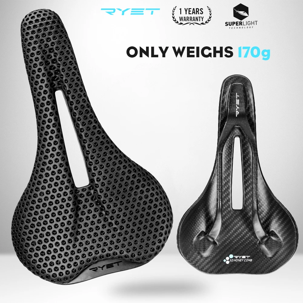 

RYET Carbon 3D Printed Saddle 150g Ultralight Bicycle Seating Cushion Full Carbon Saddle Road MTB Mountain Gravel Cycling Parts