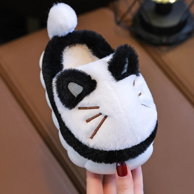 شباشب قطيفة لطيفة للأطفال على شكل قطة، أحذية منزلية دافئة للأطفال برسوم كرتونية #5