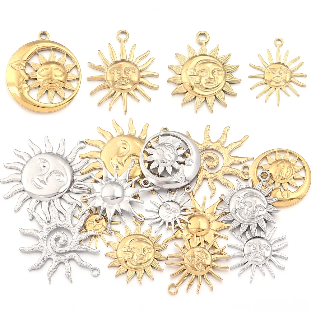 2pcs/lot Stainless Steel Sun Charms Pendants Gold Color Sunflower Pendant For DIY Jewelry Making Necklace Earrings Accessories