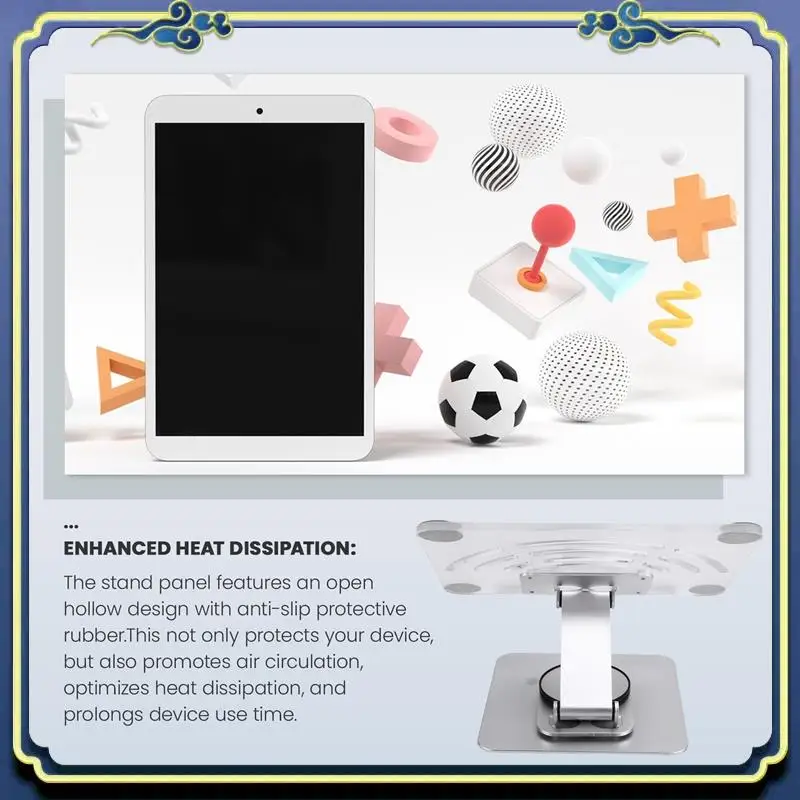 Portable 360° Rotating Tablet Stand Adjustable Portable Acrylic Desktop Stand For Tablets Up To 12.9 Inches A