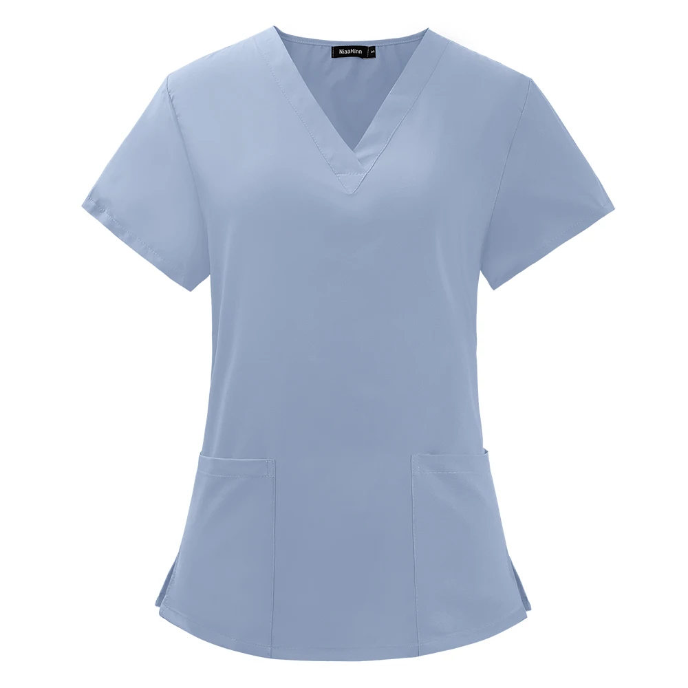 Abrigos médicos para mujer, camiseta de enfermería para clínica Dental, ropa de trabajo para médico, Tops elásticos de 10 colores, Tops de enfermera