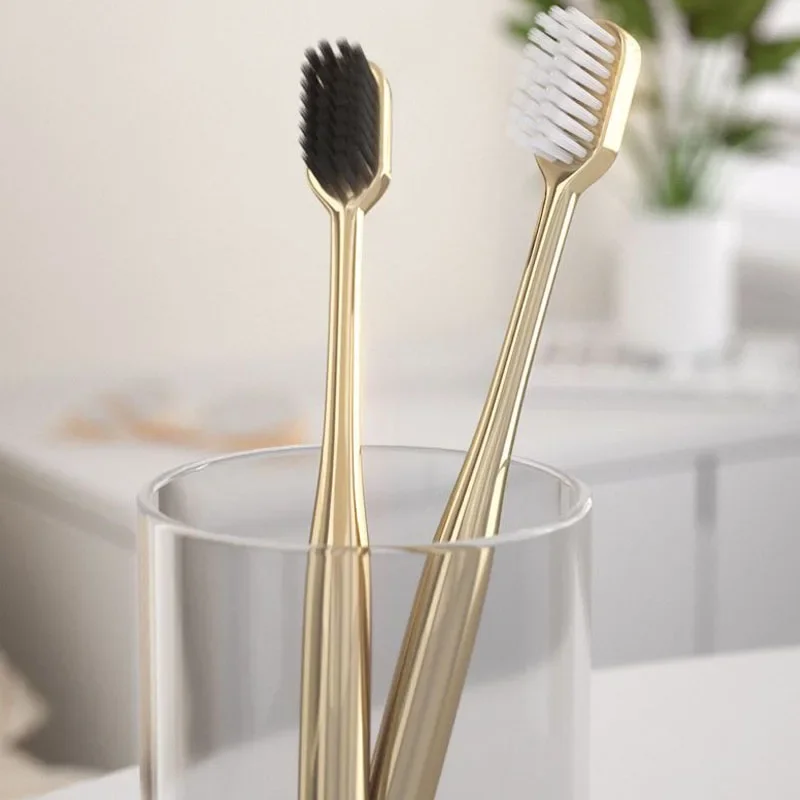 1Pc Luxury Soft Bristle Toothbrush, Electroplated Gold Design for Adults Men Women, Oral Care Teeth Cleaning Dental Brush