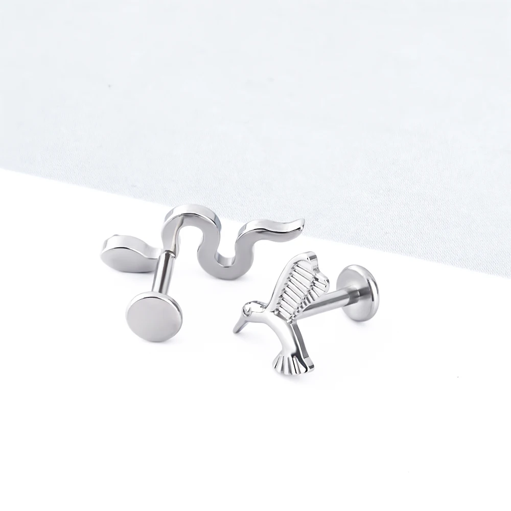 G23 Titanium Bat Stud Ear Tragus cartilagine orecchini 16G Ball Labret Lip zircone lobo Helix Daith Piercing Body Jewelry