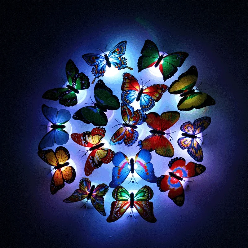 Luces de noche de mariposa de 2 piezas, 3D pegatinas de pared de mariposa, lámparas de decoración del hogar, bricolaje, iluminación de pegatina de pared para sala de estar