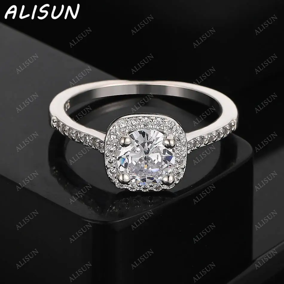 

ALISUN 925 Sterling Silver Zircons Square Ring For Women Fashion Jewelry Charm Grace Noble Wedding Accessories