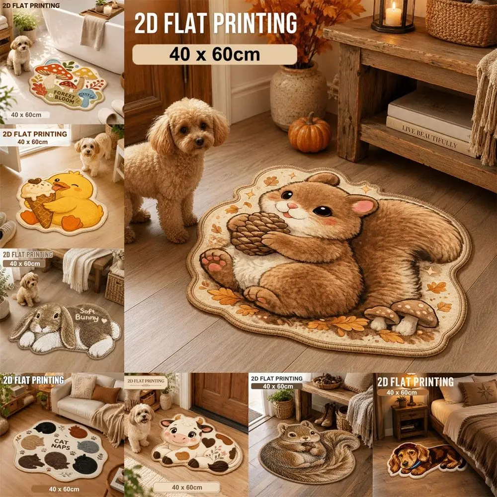 Animal Shaped Rug Animal Floor Mat Faux Cashmere 2D Flat Printing Printed Area Rug Cute Animal Pattern Easy to Clean