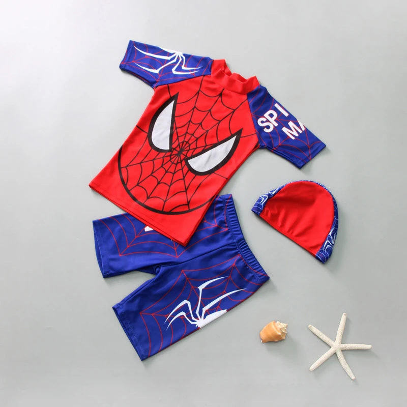 Baby Superhero Cosplay Swimsuit Hat Set Miles Spiderman Spide Man Boys Swimwear Kids Beach Bathsuit Halloween Gifts