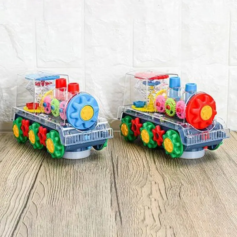 Tren de juguete con rotación de 360 grados, tren de engranaje resistente con luces Led y música, tren de colores brillantes, juguete con motor para niños