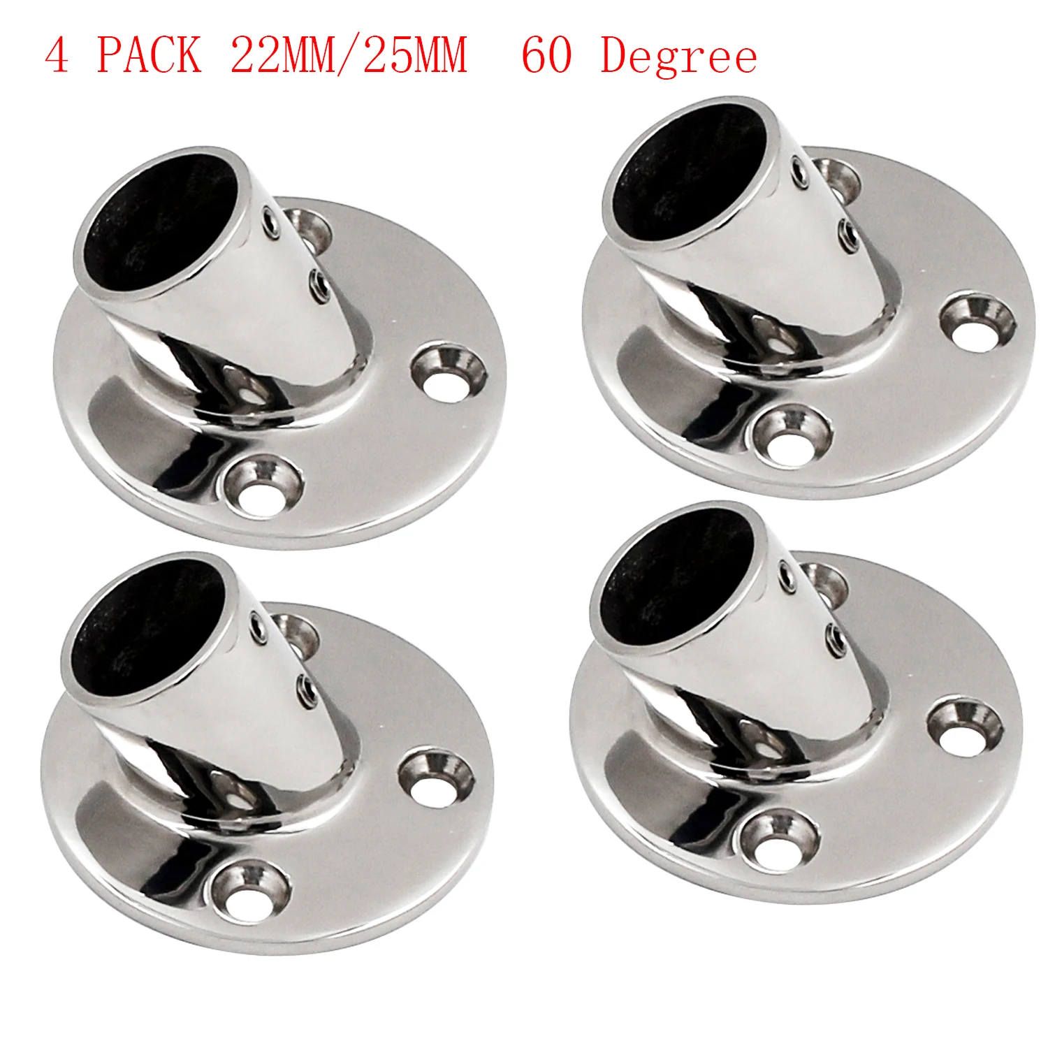 4 Pcs 22mm/25mm 60° Boat Handrail Round Base Fitting Tube Pipe Boat Deck Hand Railing Marine Grade Stainless Steel 316