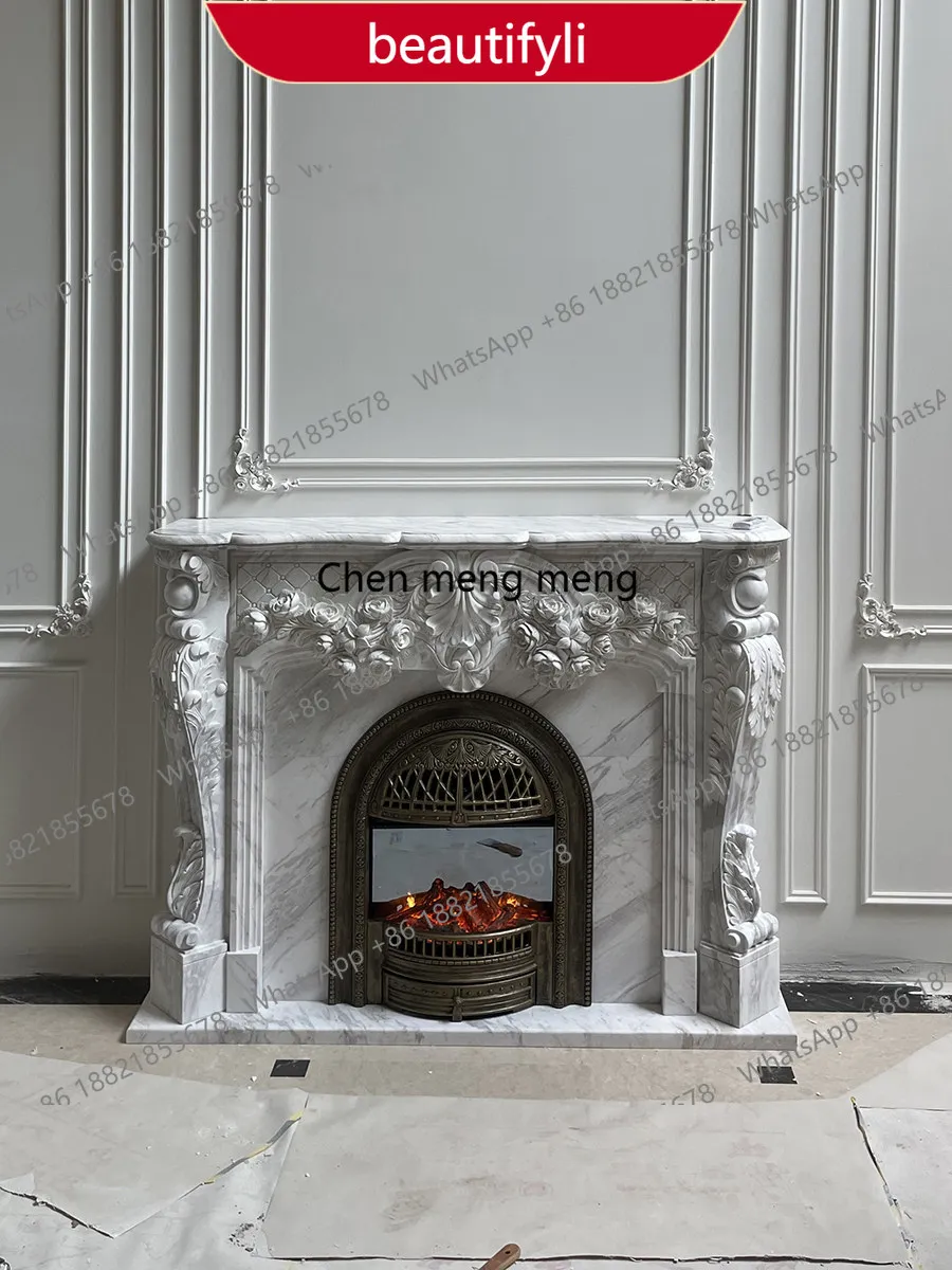 A38 Marble carving fireplace French interior relief flower American living room decoration jazz white stone carving