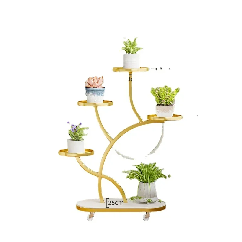 Cream Wind Stand for Flowers Living Room Floor Plant Stand Iron Multi-layer Rack for Plants Convenient Mobile Flower Base