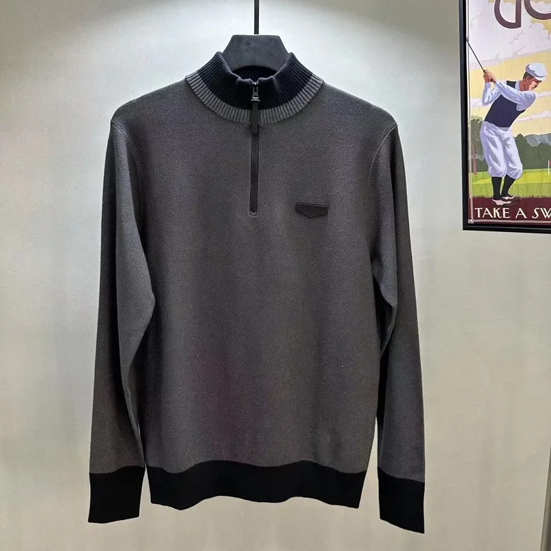 Golf Clothing Men\'s 24 Autumn New Breathable Soft Stand Neck Zipper Long Sleeve Pullover Knitted Sweater