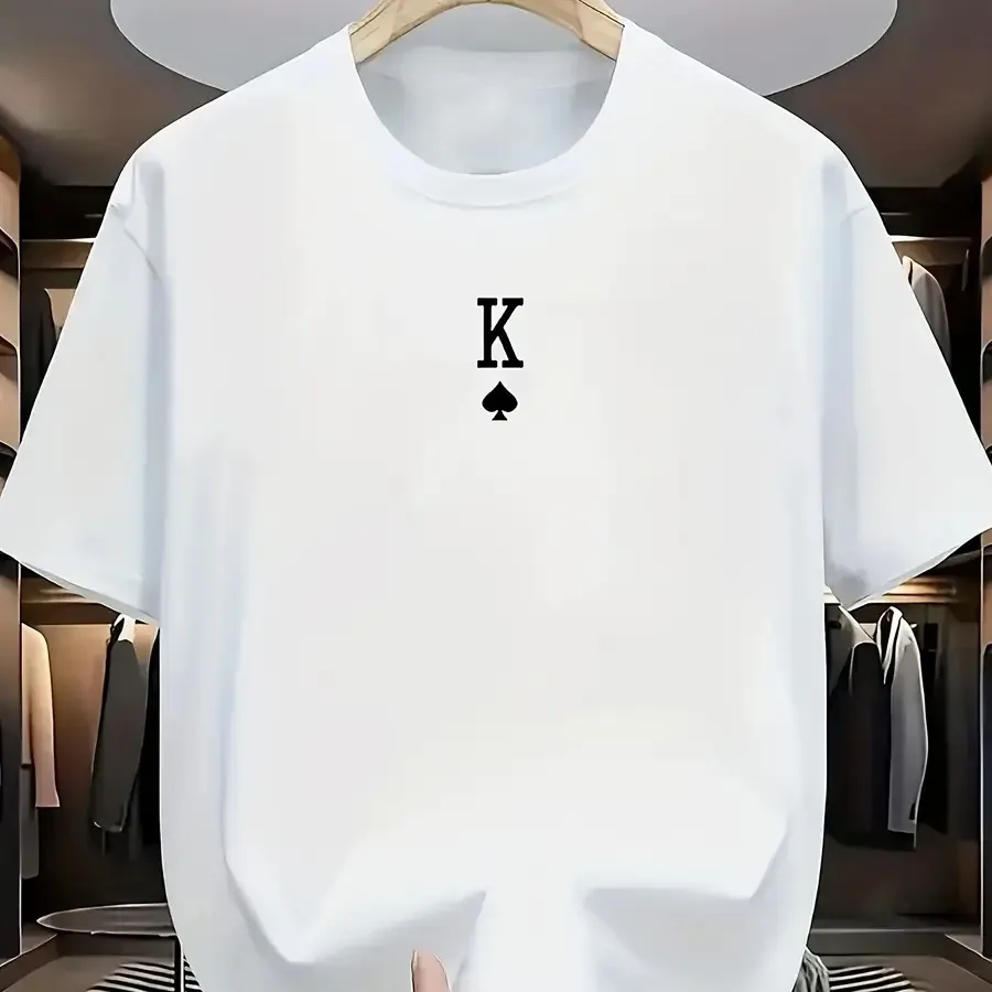 【New style】Men'S 100% Poker K-Pattern T-Shirt - a Loose-Fitting Breathable Short-Sleeve Tee Perfect for Casual Workwear And Eve