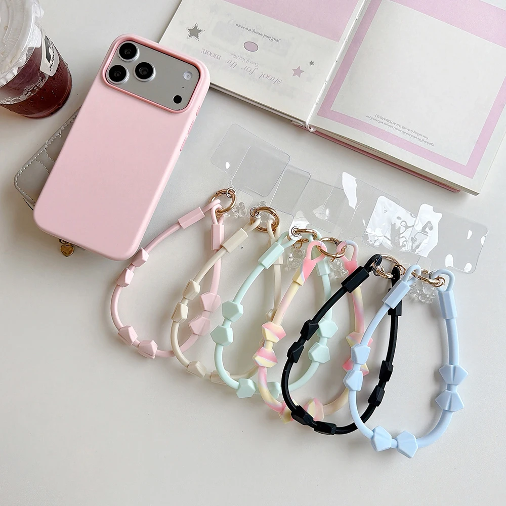 Silicone Solid Color Gradient Bow Phone Lanyard Strap Soft Tape Cute Pendant Decoration Gift For iPhone 18 17Pro Max