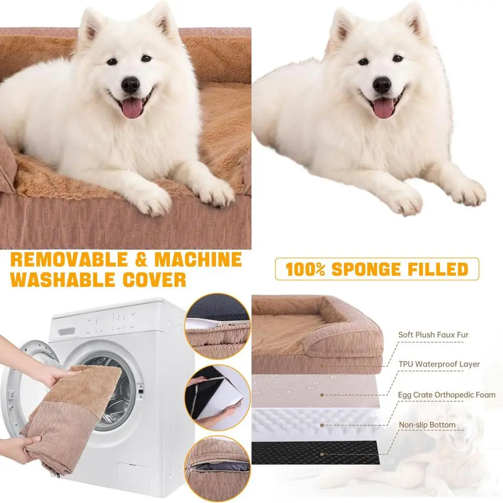

Large Waterproof Orthopedic Memory Foam Dog Bed, 42x30 Inches, Removable Cover, Nonslip Base, Brown