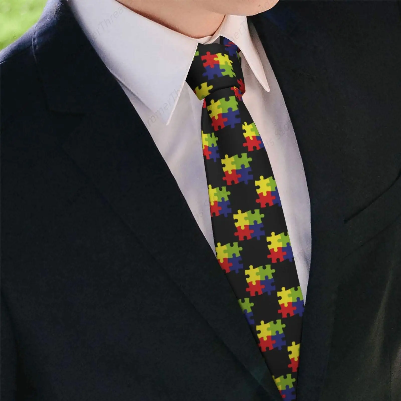 Autism Awareness Month Puzzle Puzzles Men'S Novelty Tie Necktie Neckties For Mens Wedding Party Work Casual Holiday Party Gifts