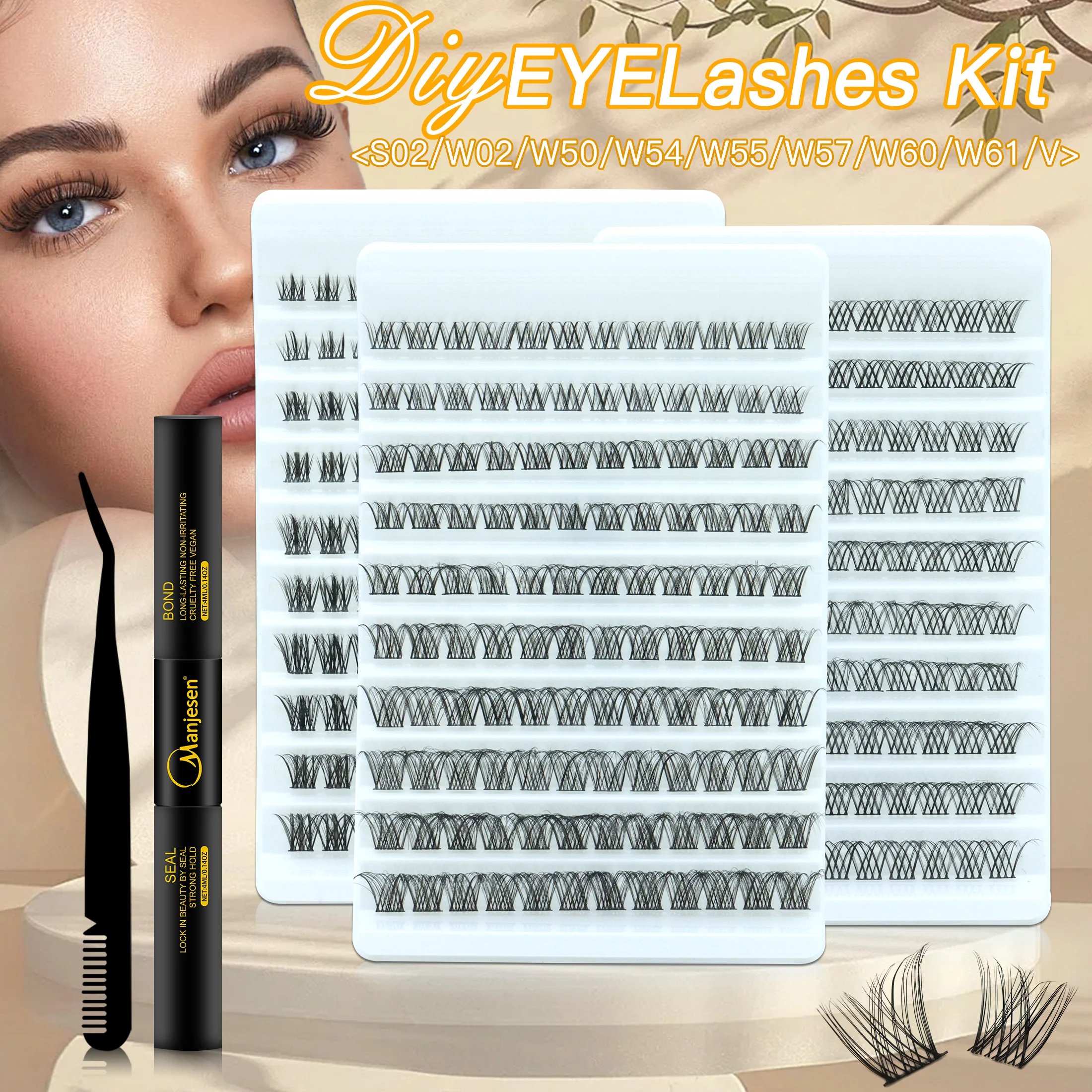 Zestaw do samodzielnego nakładania rzęs do cosplayu, naturalne, delikatne sztuczne rzęsy z klejem i pęsetą, narzędzia do przedłużania rzęs DIY, motyw kłosów pszenicy