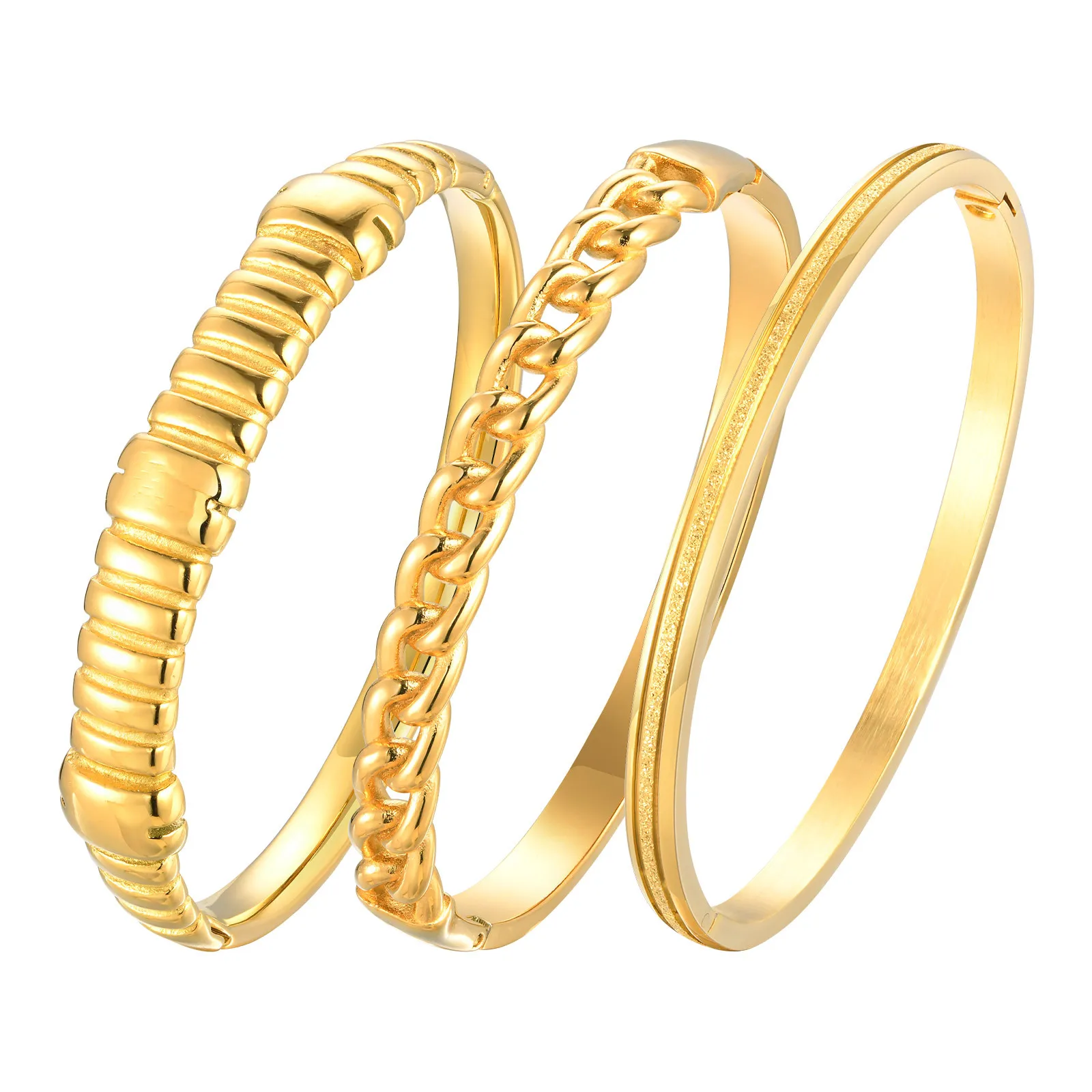 

Women's Bangle Bracelet, 18k Gold Plated Stainless Steel Open Clasp, Waterproof Stackable Accessories