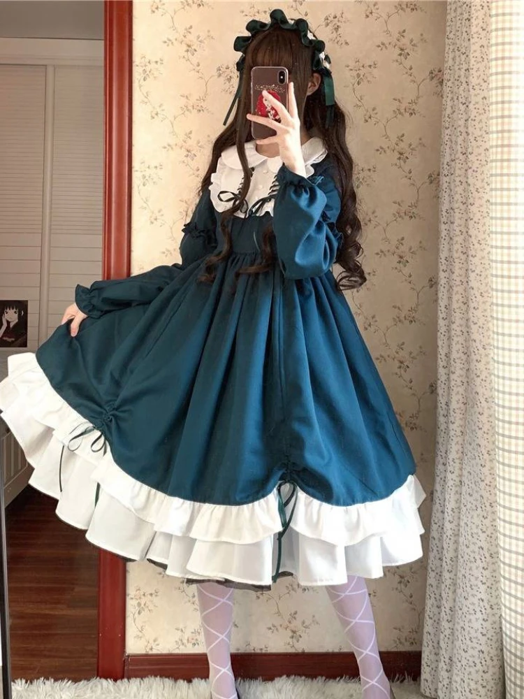 blue dress for baby girl Traditional School Girl Dress Japanese Mori Girl Style main image 0