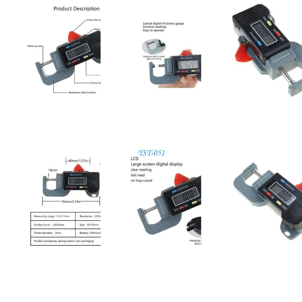 

E15A High Accuracy Thickness Gauge Thickness Tester Leather Gauge with Hanging Hole