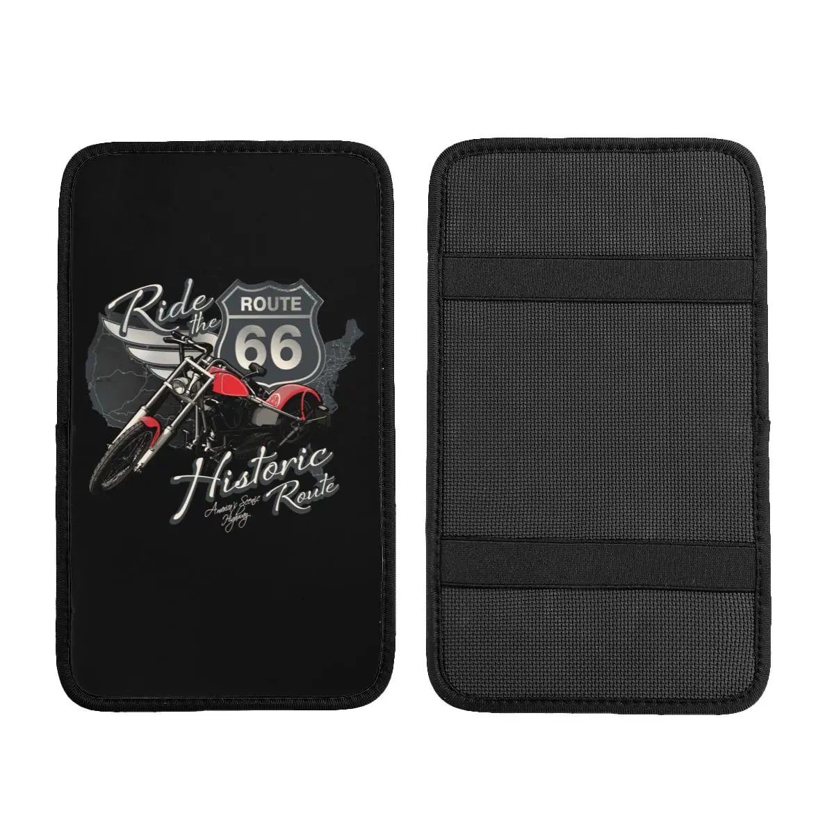 Custom Travel Motorcycle Ride Route 66 Car Armrest Box Pad Non-Slip US Numbered Highways Center Console Protection Cover Mat