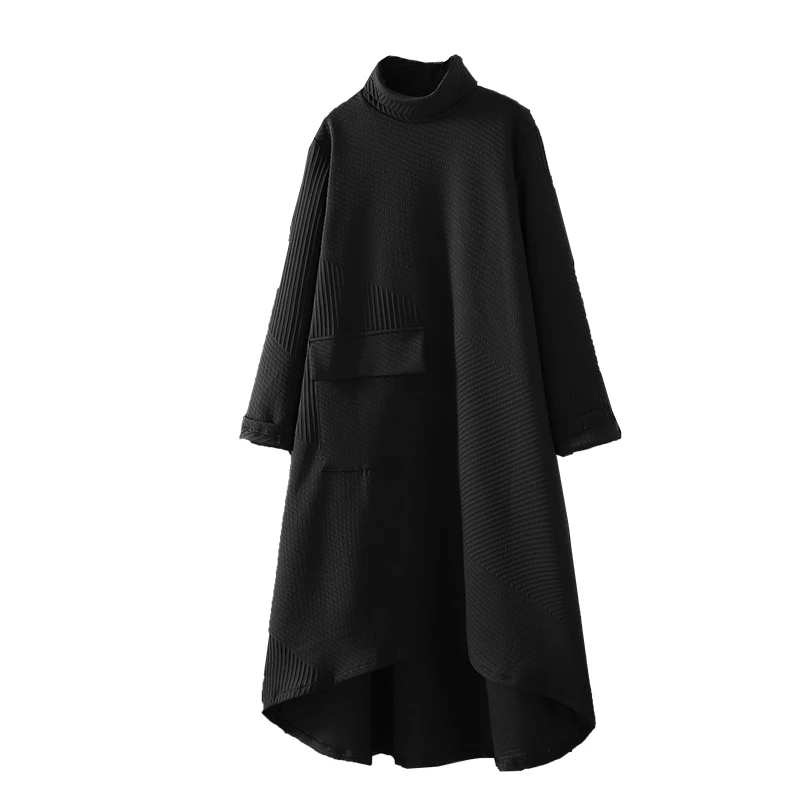 NYFS 2025 خريف شتاء جديد كوريا فساتين امرأة فضفاضة Vestidos رداء Ete فام Elbise الياقة المدورة كم طويل غير النظامية فستان طويل