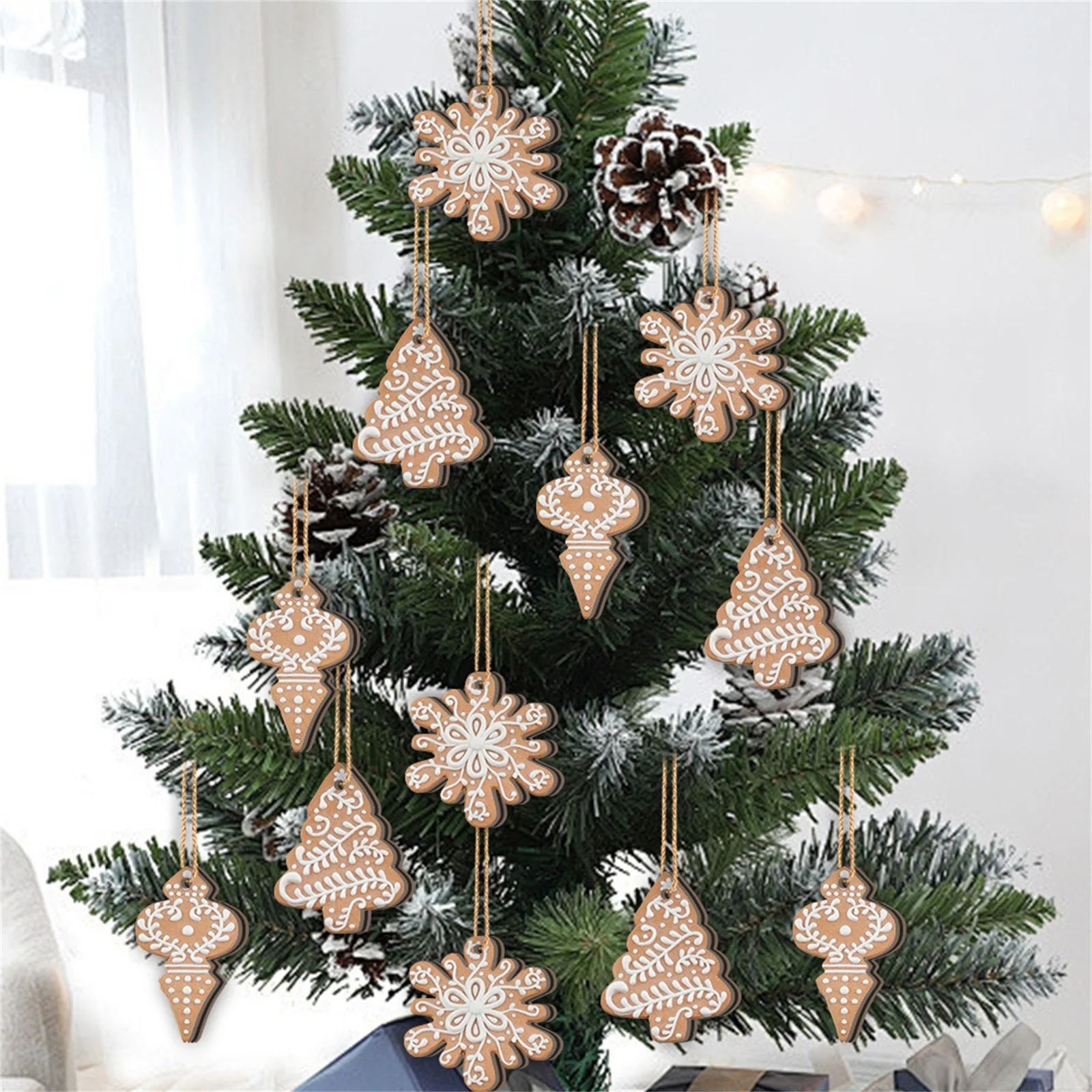 Decorações de natal de madeira floco de neve estrela pingentes árvore de natal pingentes de madeira decorações de natal enfeites de natal