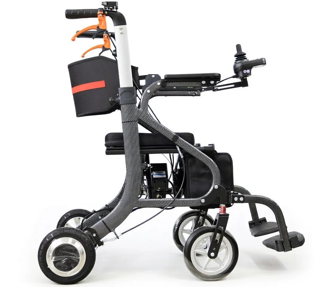 Senior-Friendly 3-in-1 Electric Hybrid Walker: Strong Aluminum Frame, Easy Fold, Powerful Climb & Comfort Seat