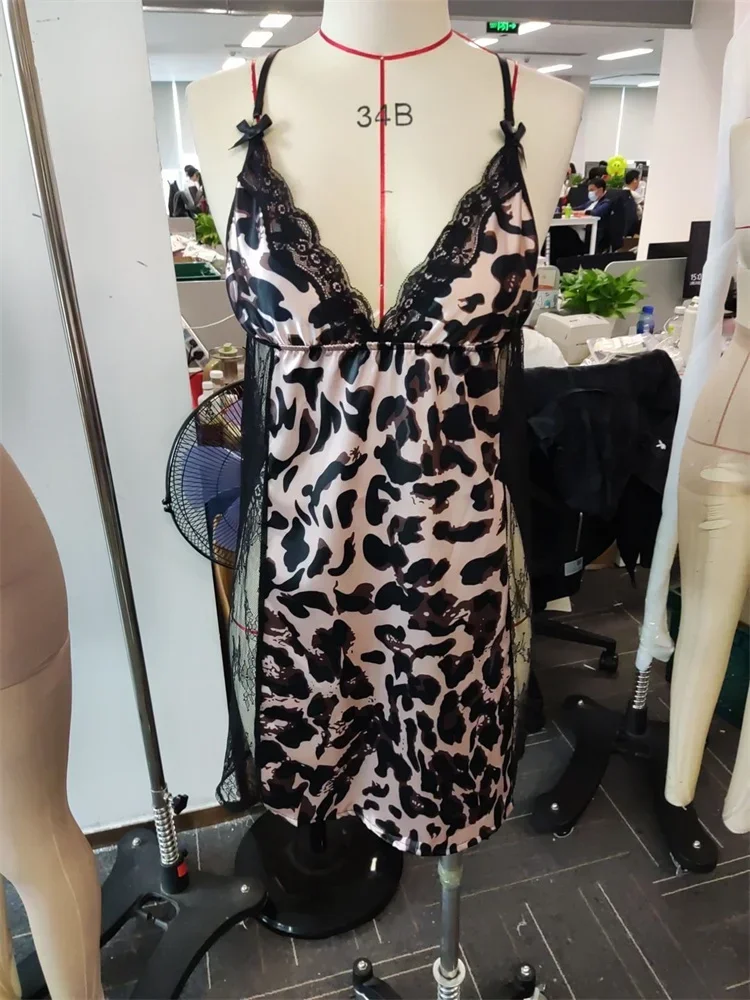 SFY2719 New Arrival Women'S Lace Halter Backless Nightdress Plus Size Leopard Print Seductive See-Through Women'S Sexy Lingerie