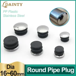 Aço inoxidável Round Tube End Cap, Blanking Insert Plug, Black Pipe Cap, Móveis Leg Hole Cover, 16mm ~ 60mm, 2-10Pcs