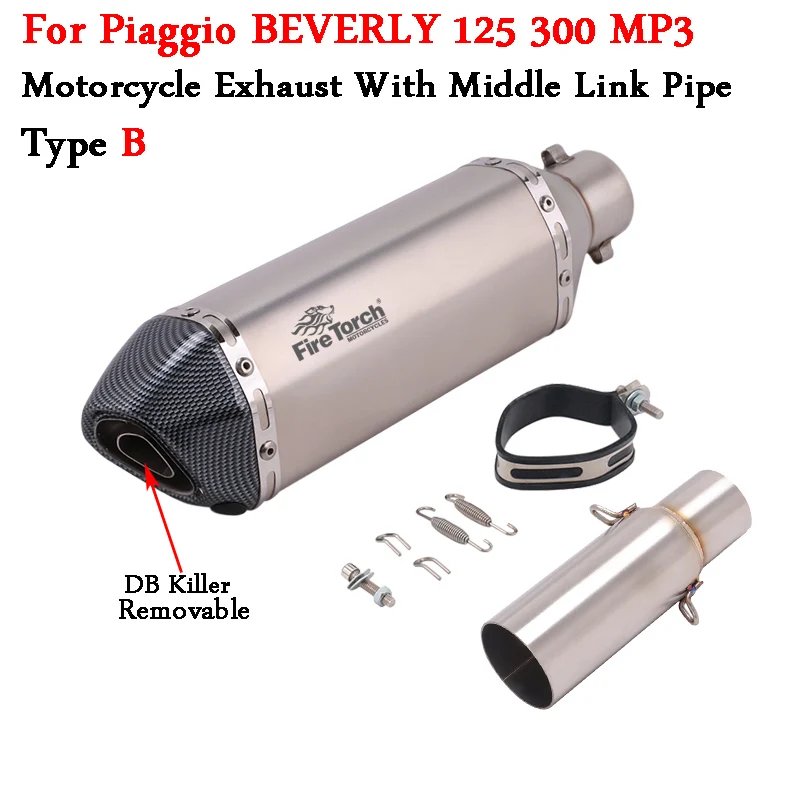 For Piaggio BEVERLY300 MP3 2009-2016 Slip-on Exhaust System Escape Middle Pipe Motorcycle Exhaust Muffler Middle Link Pipe