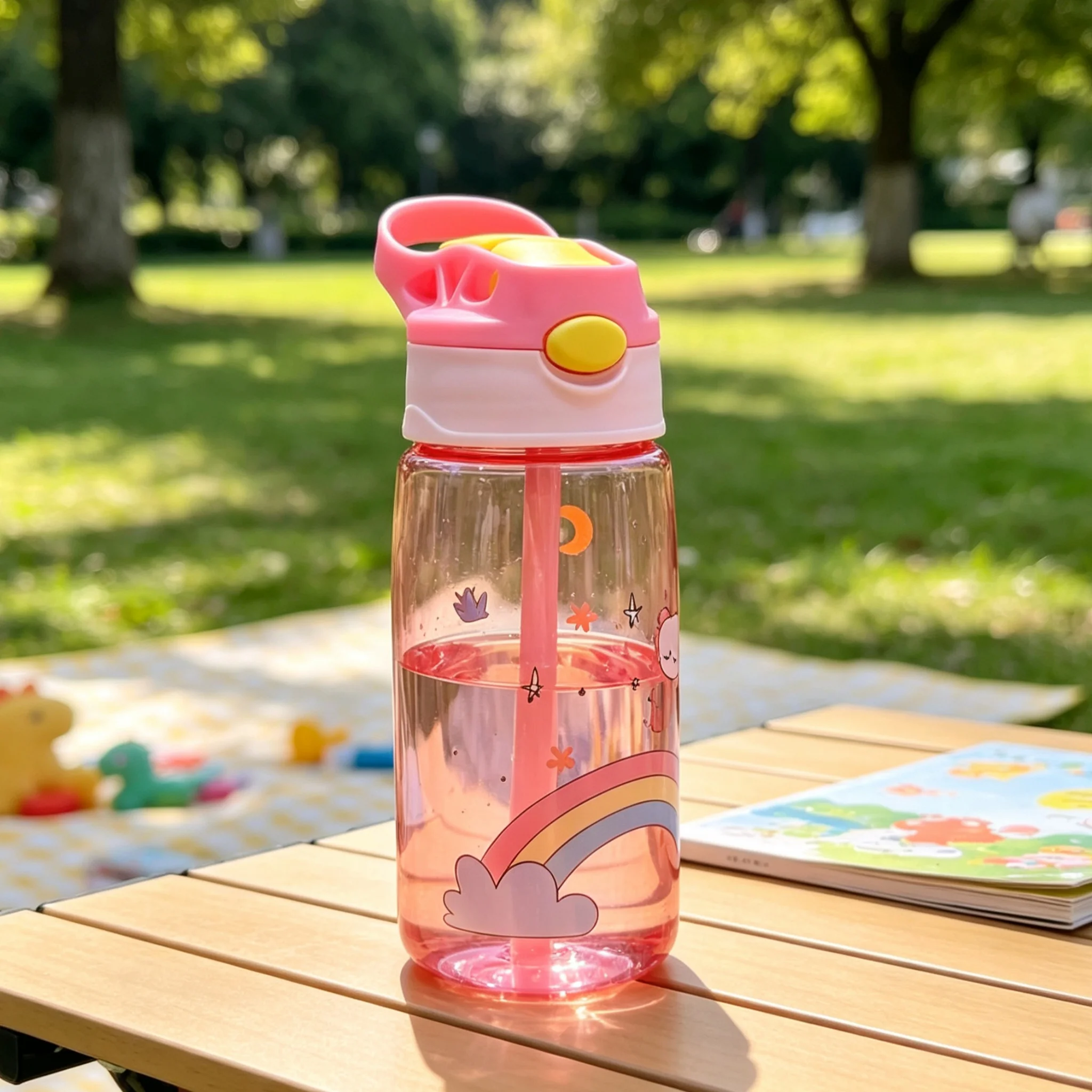 480ML Cute Water Bottle Durable Portable Water Bottle with Straw and Handle BPA-Free PC Material, Leak-Proof Sealable Lid view 6