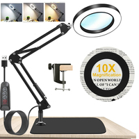 72LED 10X Magnifying Glass Lamp with Long Swing Arm, 3 Color Adjustable Desk Light for Soldering Iron Repair & Reading