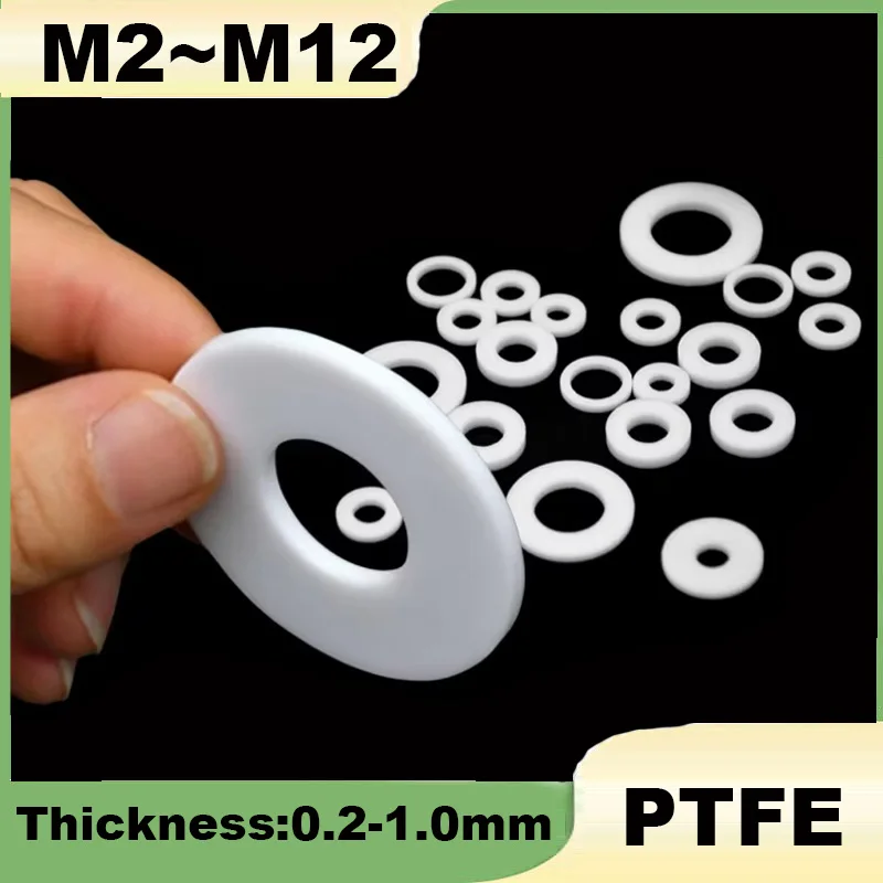 50/100/200Pcs PTFE Flat Washer M2 M2.5 M3 M4 M5 M6 M8 M10 M12 White High Temp Flat Ring Washer Seal Gaskets for Water Pipe Joint
