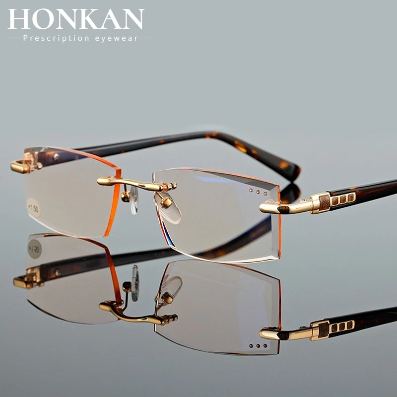 

Очки для чтения HONKAN Edge Cut Diamond с защитой от синего света, мужские, без оправы, прямоугольной формы, безрамные очки