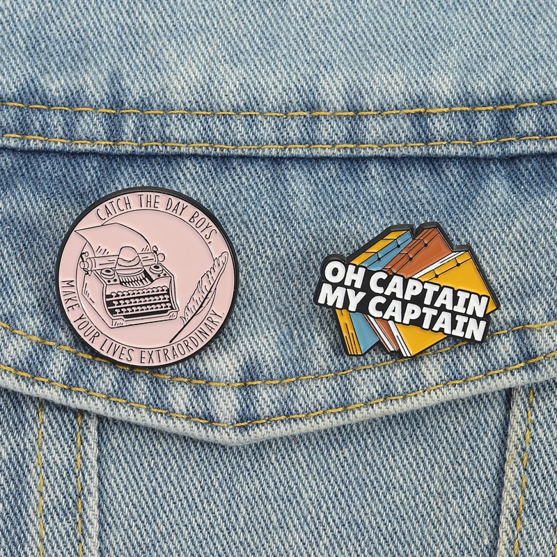 Alfileres esmaltados de película de poema de poesía, broches de película de comedia, insignias de solapa, libros clásicos, pluma, regalo de joyería para amigos