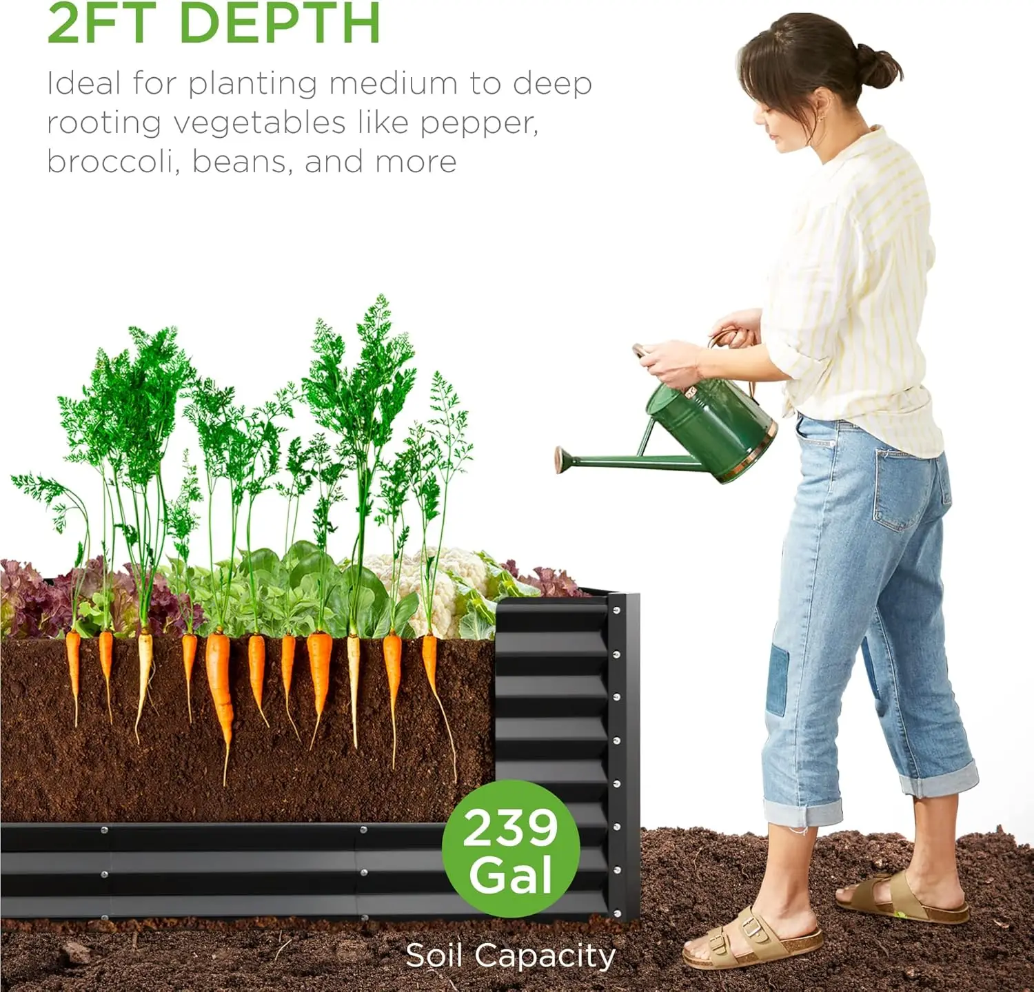 Outdoor Vegetable, Flower and Succulent Gardening, Metal, Gray, Rectangular with 239 Gallon Capacity