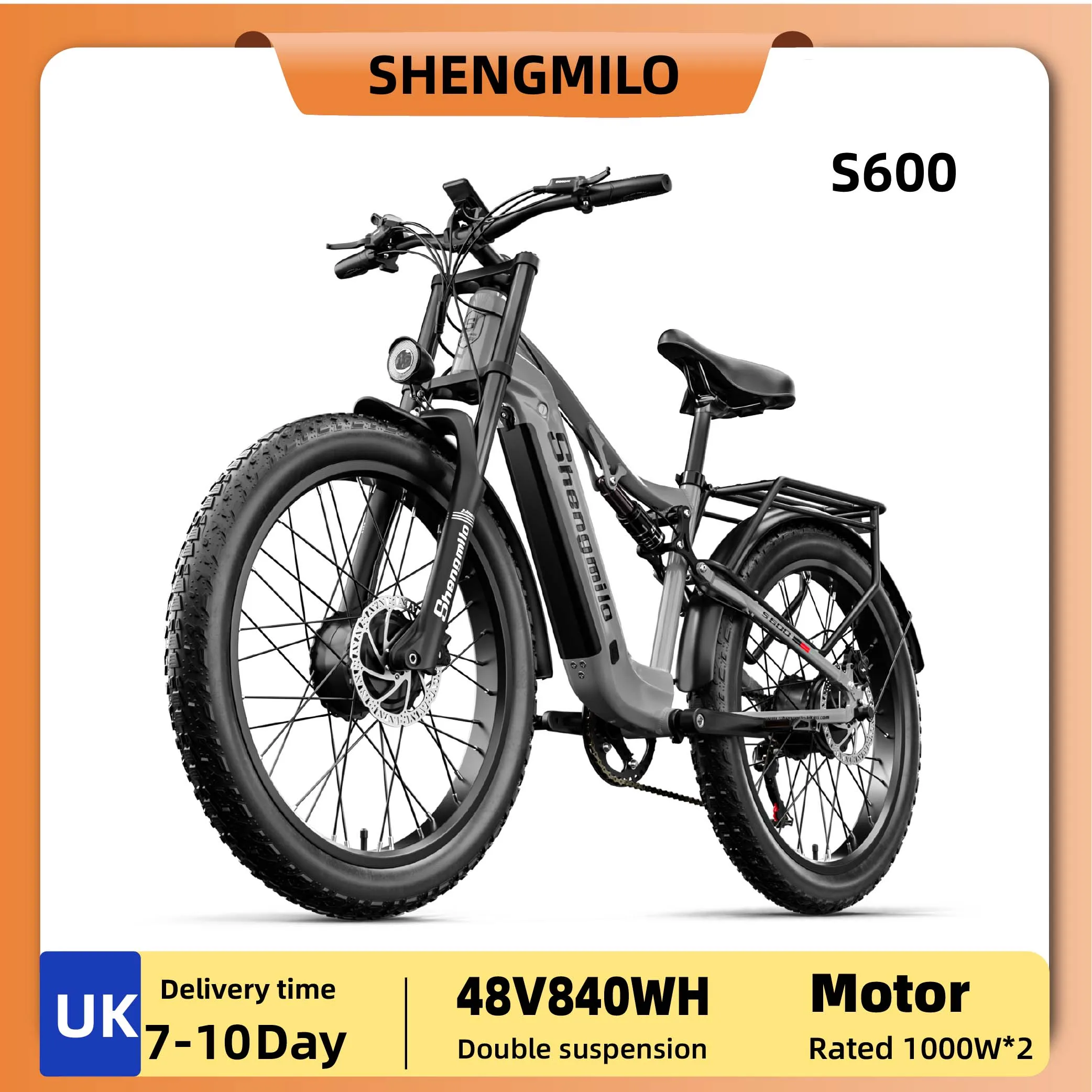 AliExpress Shengmilo S600 Adult 2000W Electric Bicycle Men's E-Mountain ebike with Two Motor, 48V840WH Battery,26" Fat Tire Electric Bike