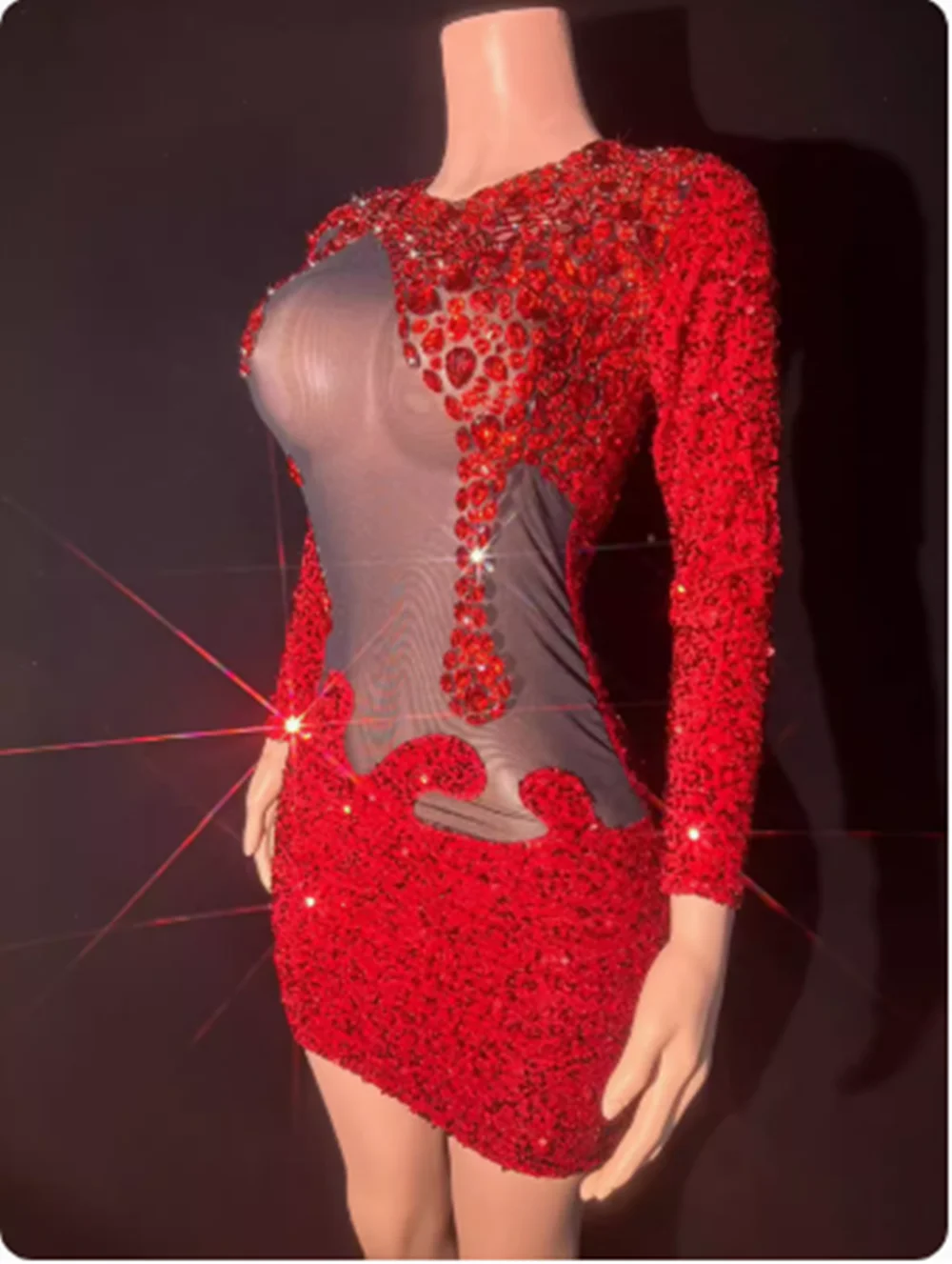 2025 새로운 뜨거운 판매 레드 다이아몬드 관점 드레스 패션 섹시한 파티 드레스 무대 패션 성능 드레스 yj443