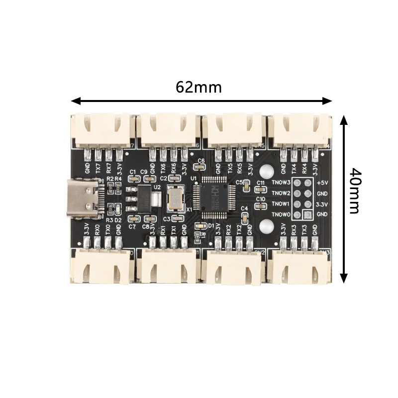 USB to 8-way Channels TTL Serial Port Module CH348 Multi-channel UART Expansion Board TypeC to 8 TTL HUBs PCB YR-6008