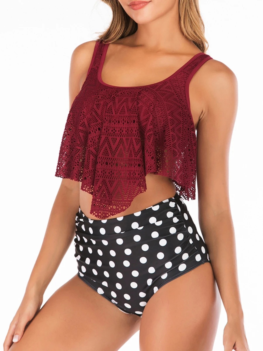 Strappy كشكش البيكينيات 2026 النساء عالية الخصر ملابس السباحة شبكة ملابس السباحة الإناث بحر الصيف الاستحمام السباحة لباس سباحة #3