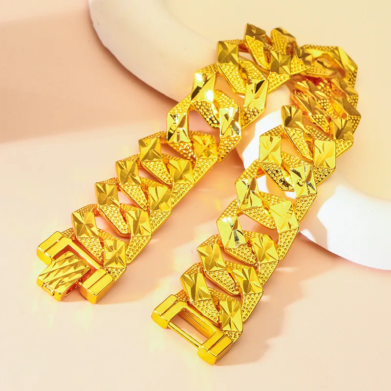 

Luxury 24K 9999 Pure Gold real gold Bracelet Women Watch Chain Wide 16mm Bracelet