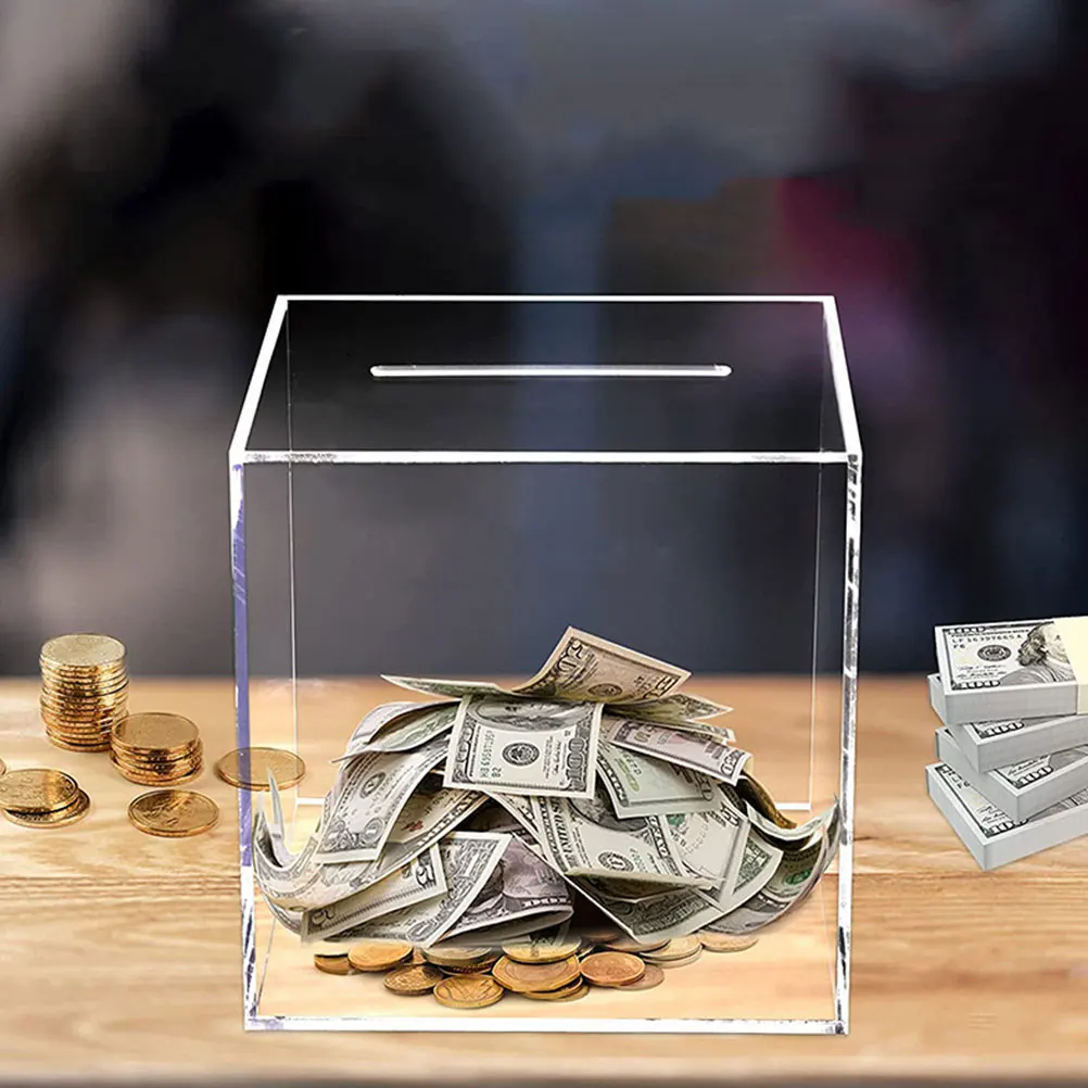 

Transparent Money Jar 15x15x15cm Clear Piggy Bank Kids Acrylic Coin Container Daily Use Saving Pot Home Accessories Tabletop