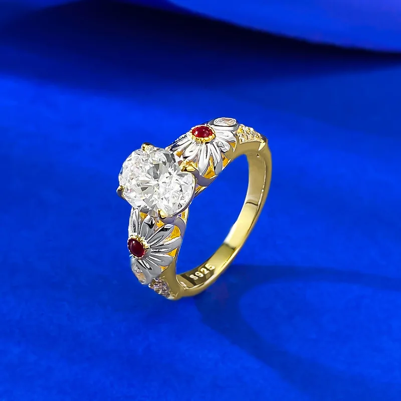 

Luxury 7x9mm High Carbon Diamond Rings for Women - 925 Sterling Silver Engagement Ring & Wedding Band Gold Plated Jewelry Gift