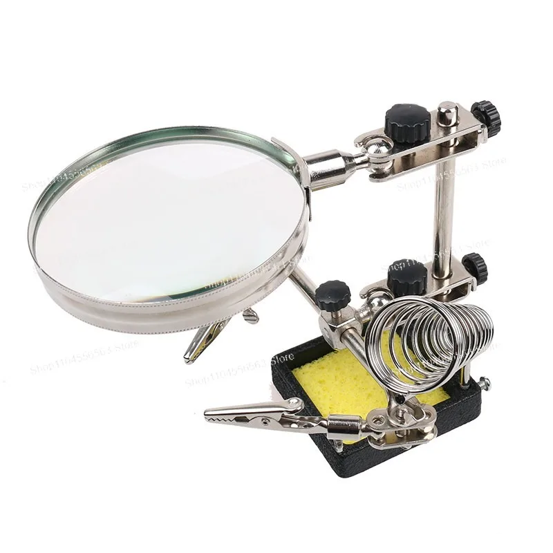 Soldering Iron Stand with Lamp & Magnifying Glass – 360° Universal Clamping Welding Work Rack for Circuit Board