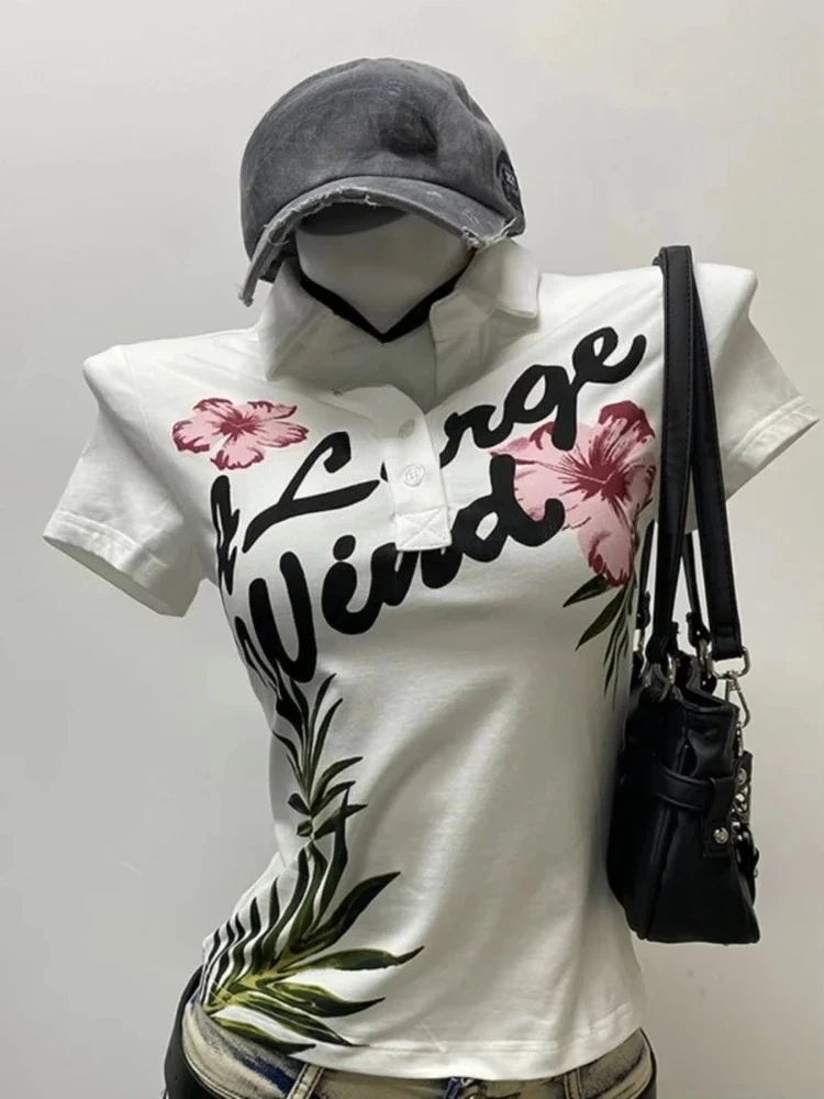 

T-Shirts Patchwork Y2k Crop Top Subculture Tshirts Chic Vintage Harajuku V Neck Backless Tees Women Summer Grunge Casual Female