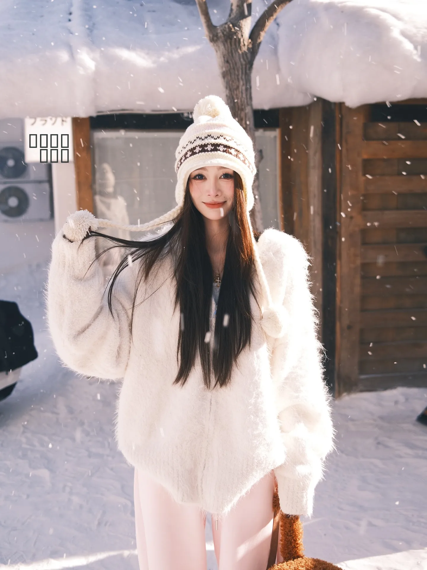 

ER Lazy Women's Hooded Mink Jaet Loose Fit Autumn Winter Slimming Sweater Cardigan Sweet Sle Thiened Warmth Polyester