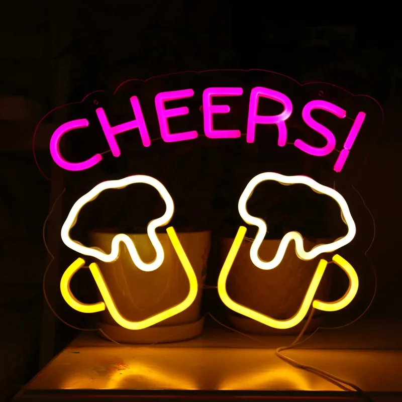 

CHEERS LED Neon Signs Pink Beer Bar Club Neon Lights for Hotel Pub Café Night Lights Art Wall Lights 15" x 12"