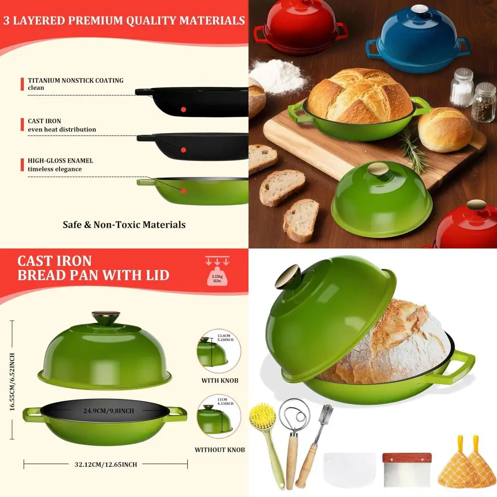 

Enameled Cast Iron Bread Baker, 5-Quart Dome-Lidded Pot for Crispy Crust, Oven-Safe up to 500°F, Sage Green