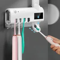 Toothbrush Holder Wall Mounted Solar UV Light Ultraviolet Toothbrush Sterilizer Automatic Toothpaste Holder Bathroom Accessories